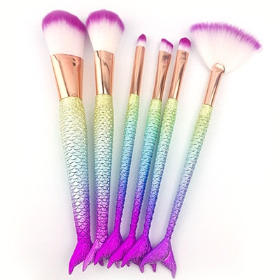 6PCS Mermaid Makeup Brushes Set Eyeshadow Eyeliner Blush Blending Contour Foundation Cosmetic Beauty Make Up Brush Tools Kit