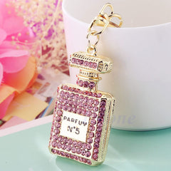 Lovely Perfume Fragrance Bottle Charm Pendent Rhinestone Purse Bag Keychain Gift