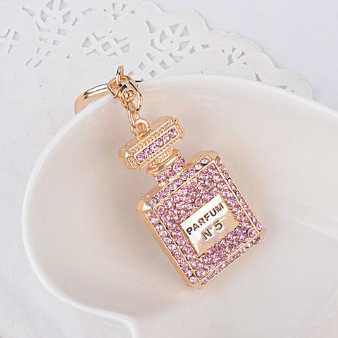 Lovely Perfume Fragrance Bottle Charm Pendent Rhinestone Purse Bag Keychain Gift