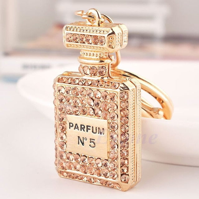 Lovely Perfume Fragrance Bottle Charm Pendent Rhinestone Purse Bag Keychain Gift