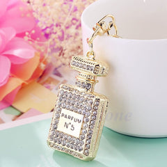 Lovely Perfume Fragrance Bottle Charm Pendent Rhinestone Purse Bag Keychain Gift