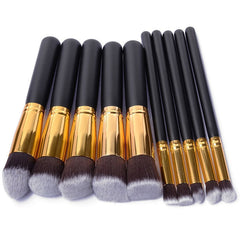 10 Pcs Silver/Golden Makeup Brushes Set Cosmetics Foundation