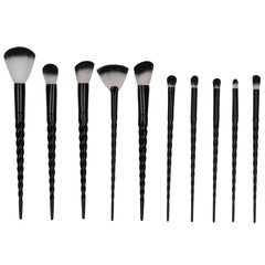 NEW BLACK+RED 10PCS/SET Spiral Design Plastic Handle Beauty Makeup Brushes Cosmetic Foundation Powder Blush Make Up Brush Tool