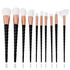 NEW BLACK+RED 10PCS/SET Spiral Design Plastic Handle Beauty Makeup Brushes Cosmetic Foundation Powder Blush Make Up Brush Tool