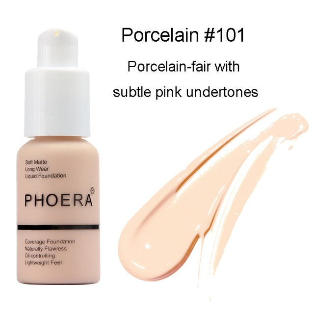 PHOERA Foundation Cream Mineral Whitening Long Wear Oil Control Concealer Liquid Foundation Soft Matte Facial Base Cream TSLM1