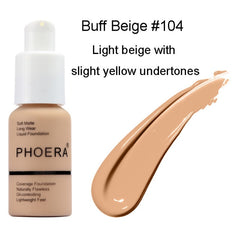 PHOERA Foundation Cream Mineral Whitening Long Wear Oil Control Concealer Liquid Foundation Soft Matte Facial Base Cream TSLM1