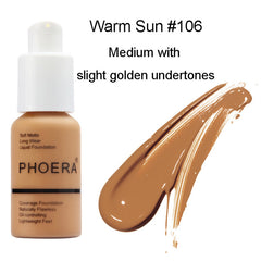 PHOERA Foundation Cream Mineral Whitening Long Wear Oil Control Concealer Liquid Foundation Soft Matte Facial Base Cream TSLM1